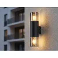 Meine Wunschleuchte Moderne LED Außenwandleuchte Up and Down, Aluminium Schwarz & Rauch, Höhe 33cm