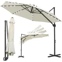 OEM Schattenspiegel 300CM Beige - LED Solar Beleuchtung - Verstellbare Höhe - 360° Drehbar - Wetterfest - UV 50+