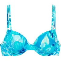 s.Oliver Bügel-Bikini-Top "Jayce", Damen, Gr. 44, Cup D, blau (türkis bedruckt), Recycling-Polyamid, bedruckt, Bikini-Oberteile Bügel-Bikini-Top, mit goldfarbigen Zierringen