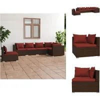 vidaXL 6-tlg. Garten-Lounge-Set mit Kissen Poly Rattan Braun - Gartenmöbel-Sets