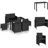 vidaXL 6-tlg. Garten-Essgruppe mit Auflagen Poly Rattan Schwarz - Gartenmöbel-Sets
