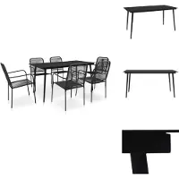 vidaXL 7-tlg. Garten-Essgruppe Baumwollseil und Stahl Schwarz - Gartenmöbel-Sets
