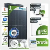 TEPTO 8 kWp FoxEss PV-Anlage 18x 460Wp Glas-Glas Fullblack Schrägdach 11,52kWh Speiche...