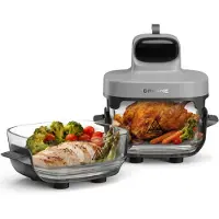 Dreame Tasti PT60 Heißluftfritteuse, beschichtungsfreie Glasbehälter, 3D Heißluft- &amp; Dampftechnologie, 2,5 L + 4,5 L Doppelte Behälter, 5 intelligente Programme, multifunktional (1500 W)