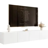 Idohome TV-Lowboard Angel 200 cm Weiß Matt – Fernsehschrank, Wohnzimmer, TV-Schrank, Medienmöbel, Hängeschrank mit LED-Beleuchtung, Push-to-Open