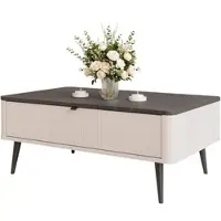 Idohome NAVANI Couchtisch mit Schublade eleganter Wohnzimmertisch mit schwarzem Metallgestell Kaffetisch Geriffelte schwarz Griff 100x60 cm Kaschmir + Steingrau
