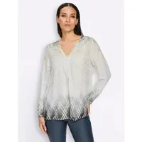 HEINE Druckbluse , Damen, Gr. 50, grau (ecru, graphit, bedruckt), 100% Viskose, bedruckt, gemustert, mehrfarbig, Rundhals, Blusen Druckbluse