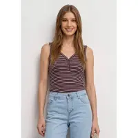 Street One Shirttop , Damen, Gr. 38, rustic rouge, Jersey, Obermaterial: 96% Baumwolle, 4% Elasthan, gestreift, körpernah hüftbedeckend, V-Ausschnitt, Tops Shirttop, Sommertop mit V-Neck und Streifen