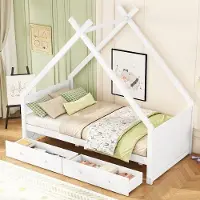 OEM 90*200 cm Kinderbett, minimalistische Hausbar, 2 Opbergräume, weiß