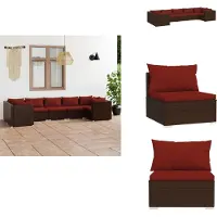 vidaXL 7-tlg. Garten-Lounge-Set mit Kissen Poly Rattan Braun - Gartenmöbel-Sets