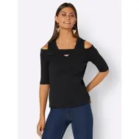 Création L Kurzarmshirt "Shirt", Damen, Gr. 38, schwarz, 95% Baumwolle, 5% Elasthan, unifarben, V-Ausschnitt, Shirts Kurzarmshirt