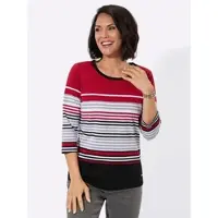 Casual Looks 3/4-Arm-Shirt "Rundhals-Shirt", Damen, Gr. 52, rot (rot, weiß, geringelt), 98% Baumwolle, 2% Polyester, gemustert, gestreift, Rundhals, Shirts 3/4-Arm-Shirt