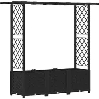 vidaXL Hochbeet mit Rankgitter und Dach Schwarz 162,5 x 40 x 136 cm PP