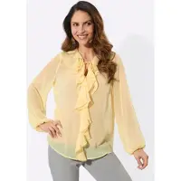 Lady Langarmbluse , Damen, Gr. 36, vanille, 100% Polyester, unifarben, Rundhals, Blusen Langarmbluse
