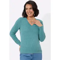 Casual Looks V-Ausschnitt-Pullover "V-Pullover", Damen, Gr. 36, grün (ozean), 100% Baumwolle, unifarben, Pullover V-Ausschnitt-Pullover