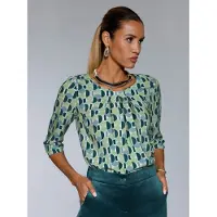 Création L Druckbluse , Damen, Gr. 36, grün (eucalyptus, jade, bedruckt), 100% Viskose, gemustert, Rundhals, Blusen Druckbluse