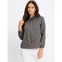 HEINE Langarmbluse , Damen, Gr. 34, grau, 100% Polyester, unifarben, Rundhals, Blusen Langarmbluse