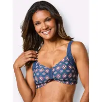 Witt Bügel-Bikini "Bikini-Oberteil Bikini-Oberteil", Damen, Gr. 40, Cup B, blau (jeansblau, orange, bedruckt), Modisch, Bikini-Sets Bügel-Bikini