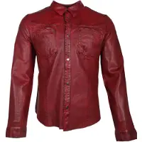 RICANO Langarmhemd "Lederjacke Reverse Shirt", Herren, Gr. L, N-Gr, rot, Obermaterial: 100% Lammnappaleder LANA., normal, Rundhals, Hemden Langarmhemd, Handgefertigt aus echtem Leder