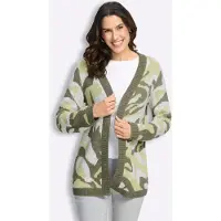 Witt Strickjacke "Jacquard-Strickjacke Jacquardstrickjacke in offener Form", Damen, Gr. 36, grün (pistazie, khaki, gemustert), Modisch, V-Ausschnitt, Strickjacken Strickjacke
