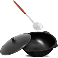 4BIG.fun Gusseisen Kasan 16L NAMANGAN Aluminium Deckel Campingtopf Kazan WOK Kessel Camping BBQ Asia Schaumkelle