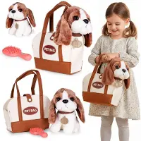 MULTISTORE Plüschhündchen in der Handtasche Beagle Maskottchen für Kinder + Pflegebürste