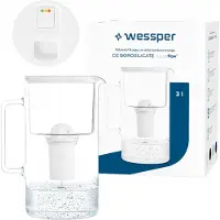 Wessper D2 BOROSILICATE futureflow Wasserfilterkanne 3 L Weiß – mit AquaClassic Filter