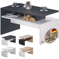 B2X Couchtisch mit Stauraum, Weiß/Anthrazit, 95 x 55 x 50 cm