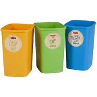 Curver Eco Friendly Set mit 3 Behältern für das Recyclingsystem, Kunststoffbehälter für Papier, Glas und Kunststoff (3 x 10 L)