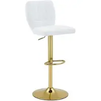 OKWISH Barhocker mit Rückenlehne und Fußstütze, ergonomisches Designm, mit 360°-Drehfunktion, höhenverstellbar, Weiß+Gold