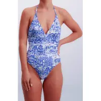 JOOP! Badeanzug JOOP "Italy", Damen, Gr. 44, N-Gr, blau, Microfaser, Obermaterial: 83% Polyamid, 17% Elasthan, Badeanzüge Badeanzug, herausnehmbare Pads, tiefer Rückenausschnitt