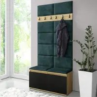 Jerpax Garderoben-Set "Luka" mit Schuhregal und Polsterplatten, Ideal für Flur und Eingangsbereich (Artisan/Schwarz, Trinity 28)
