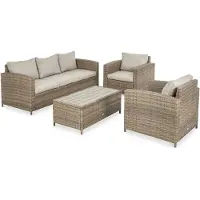 Di volio Gartenmöbel VELETI, Gartenmöbel-Set für 5 Personen - Couchtisch & 3-Sitzer-Sofa & 2 Sessel, aus hochwertigen Polyrattan, bequem & wetterfest