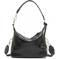 MISS LULU Schwarze, geflochtene Baguette-Handtasche mit kurzem Riemen von Rame