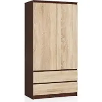 Akord Kleiderschrank S90 Wenge 90 cm 2 Türen 2 Schubladen 4 Ebenen Front Sonoma-Eiche B90 x H180 x T51 cm