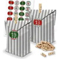 Itenga SET Adventskalender 24 x Tüten Streifen + Klammern + Zahlensticker (Z28)