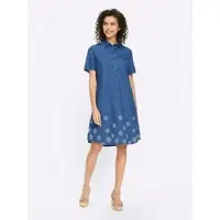 HEINE Sommerkleid "Kleid", Damen, Gr. 44, Normalgrößen, blau (blau, bleached), Denim/Jeans, 100% Baumwolle, geblümt, gemustert, mehrfarbig, knielang, Rundhals, Kleider Sommerkleid