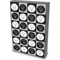 Itenga SET Adventskalender zum Füllen Würfel 5cm (außen grau) + Sticker Z48 + V17 (schwarz weiß)