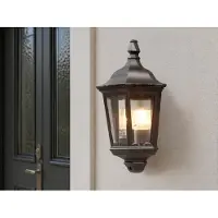 Meine Wunschleuchte LED Außenwandleuchte Schwarz, nostalgische E27 Wandlaterne Halbschale, Höhe 45cm
