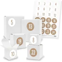 Itenga Adventskalender zum Füllen 24x Quader Würfel gemischt WEISS + Sticker (V01 Z32)