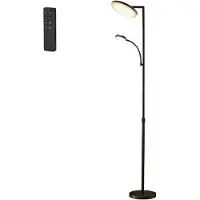 Vasagle LED-Stehlampe höhenverstellbar, Standleuchte mit Leselampe, Timer, Schlafzimmer, Büro, Fernbedienung, schwarz