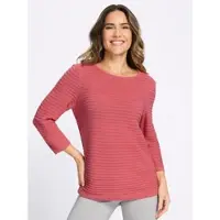 Sieh an! Longpullover SIEH AN "3/4-Arm-Pullover 3/4 Arm-Pullover mit Struktur-Streifen", Damen, Gr. 56, rosa (flamingo), Strick, , Modisch, Rundhals, Pullover Longpullover