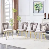 MODFU Esszimmerstühle 2er-Set,Küchenstuhl aus Samt,Relaxsessel mit Dreieckiger Ausschnitts-Rückenlehne und gespritzte Metallbeine,für Esszimmer, Hellgrau