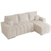 MKS Meble Sofa mit Schlaffunktion - Ecksofa mit Schlaffunktion und Bettkasten - Sofa 3 Sitzer - Schlafsofa - Couch - Schlafsofa mit Bettkasten - Kirasso L - Beige Cord