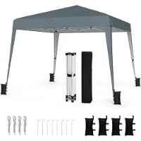 Costway Pop-up Pavillon 3x3m, Faltpavillon höhenverstellbar, Gartenpavillon wasserabweisend tragbar, Gartenzelt Sonnenschutz mit Tragetasche Grau