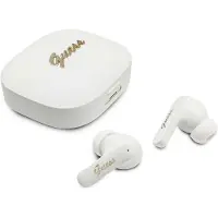 GUESS - Wireless Earbuds Script Metal Logo, kabellose TWS-Bluetooth-5.4-Kopfhörer mit Mikrofon, USB-C, 400 mAh – weiß