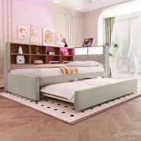 Youjia Schlafsofa 90*200, Ausziehbett 90*190, Ausgestattet mit LED Leuchten, Steckdosen und vielen Ablagefächern, Polsterbett, Multifunktionsschlafsofa, 213 cm, 103 cm