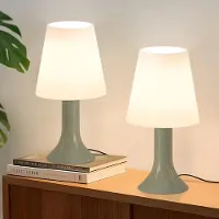 ZMH Tischlampe Wohnzimmer Tischleuchte 2er Set Grün mit Kabel Nachttischlampe E14 Tischlampen Moderne Landhausstil für Esstisch Schlafzimmer