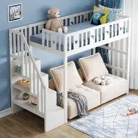 Sweiko Etagenbett für Kinder 90x200 mit Treppe ,Hochbett aus Massivholz mit Sicherheitsgeländer, Stern- und Monddekoration.Weiß