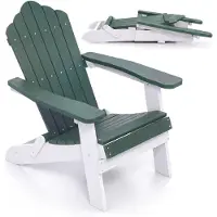 Costway Adirondack Stuhl Gartensessel klappbar wetterfest, Adirondack Chair mit hoher Rückenlehne & breiten Armlehnen Gartenstuhl bis 180kg Grün Weiß